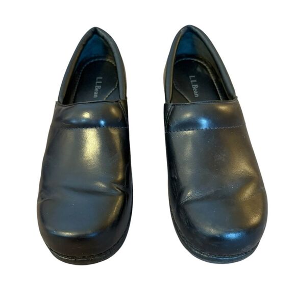 LL Bean Nursing Clogs Black Leather Slip On Round Toe Comfort Shoes Womens 8.5 - Picture 2 of 10